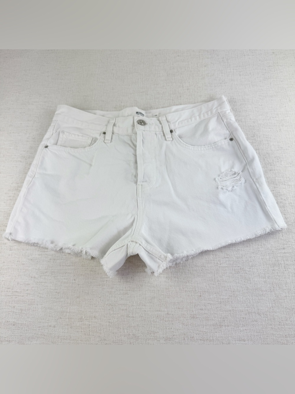 Hudson Jeans Lori Distressed Denim Cutoff Shorts frayed hem high waist in white
